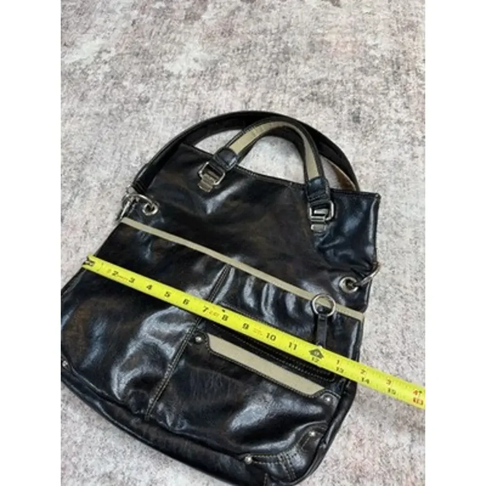 VTG Y2K Nine West Black Faux Leather Utility Tote Bag Gorpcore Canvas Cargo EUC